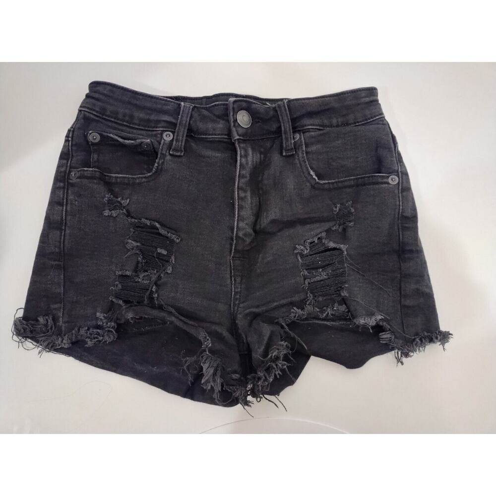 Aeropostale Women's Black Distressed Denim Shorts - Vintage High Rise Shorty